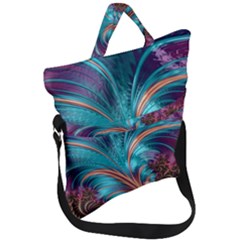Feather Fractal Artistic Design Conceptual Fold Over Handle Tote Bag by Ravend