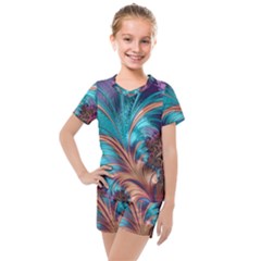 Feather Fractal Artistic Design Conceptual Kids  Mesh Tee And Shorts Set