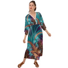 Feather Fractal Artistic Design Conceptual Grecian Style  Maxi Dress by Ravend