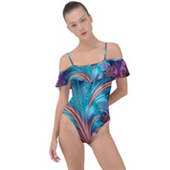 Feather Fractal Artistic Design Conceptual Frill Detail One Piece Swimsuit by Ravend