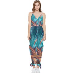 Feather Fractal Artistic Design Conceptual Sleeveless Tie Ankle Chiffon Jumpsuit by Ravend