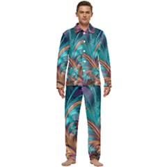Feather Fractal Artistic Design Conceptual Men s Long Sleeve Velvet Pocket Pajamas Set by Ravend