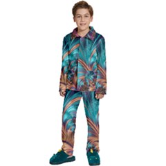 Feather Fractal Artistic Design Conceptual Kids  Long Sleeve Velvet Pajamas Set by Ravend