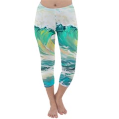 Ai Generated Waves Ocean Sea Tsunami Nautical Art Capri Winter Leggings 