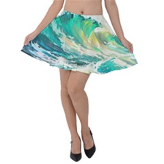 Ai Generated Waves Ocean Sea Tsunami Nautical Art Velvet Skater Skirt by Ravend