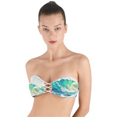 Ai Generated Waves Ocean Sea Tsunami Nautical Art Twist Bandeau Bikini Top by Ravend