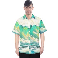 Ai Generated Waves Ocean Sea Tsunami Nautical Art Men s Hawaii Shirt