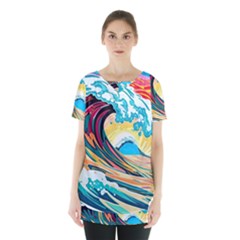 Ai Generated Waves Ocean Sea Tsunami Nautical Arts Skirt Hem Sports Top