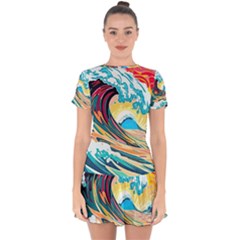 Ai Generated Waves Ocean Sea Tsunami Nautical Arts Drop Hem Mini Chiffon Dress