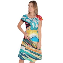 Ai Generated Waves Ocean Sea Tsunami Nautical Arts Classic Short Sleeve Dress