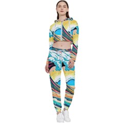 Ai Generated Waves Ocean Sea Tsunami Nautical Arts Cropped Zip Up Lounge Set