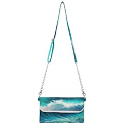 Ai Generated Waves Ocean Sea Tsunami Nautical Painting Mini Crossbody Handbag by Ravend