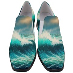 Ai Generated Waves Ocean Sea Tsunami Nautical Painting Women Slip On Heel Loafers by Ravend