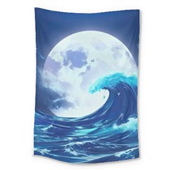 Ai Generated Waves Ocean Sea Tsunami Nautical Blue Large Tapestry