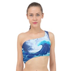 Ai Generated Waves Ocean Sea Tsunami Nautical Blue Spliced Up Bikini Top 