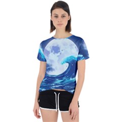 Ai Generated Waves Ocean Sea Tsunami Nautical Blue Open Back Sport Tee