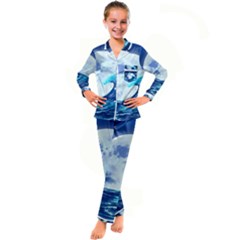 Ai Generated Waves Ocean Sea Tsunami Nautical Blue Kid s Satin Long Sleeve Pajamas Set