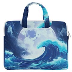 Ai Generated Waves Ocean Sea Tsunami Nautical Blue Macbook Pro 13  Double Pocket Laptop Bag by Ravend