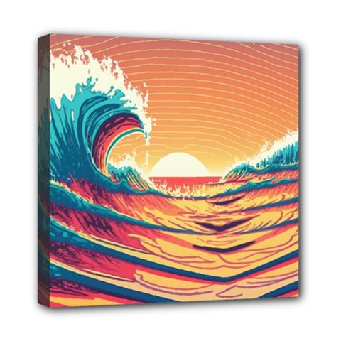 Ai Generated Waves Ocean Sea Tsunami Nautical Art Nature Mini Canvas 8  X 8  (stretched)
