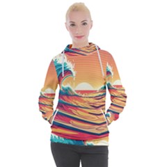 Ai Generated Waves Ocean Sea Tsunami Nautical Art Nature Women s Hooded Pullover