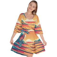 Ai Generated Waves Ocean Sea Tsunami Nautical Art Nature Velour Kimono Dress