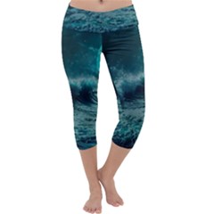 Ai Generated Waves Ocean Sea Tsunami Nautical Blue Sea Art Capri Yoga Leggings