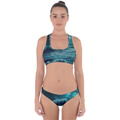 Ai Generated Waves Ocean Sea Tsunami Nautical Blue Sea Art Cross Back Hipster Bikini Set by Ravend