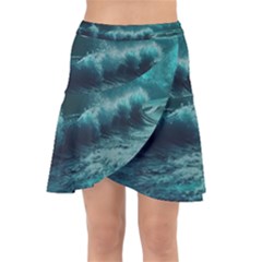 Ai Generated Waves Ocean Sea Tsunami Nautical Blue Sea Art Wrap Front Skirt