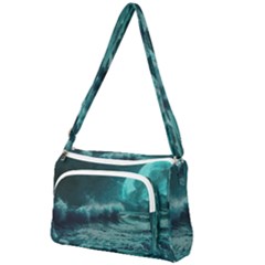 Ai Generated Waves Ocean Sea Tsunami Nautical Blue Sea Art Front Pocket Crossbody Bag by Ravend