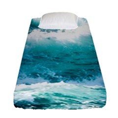 Ai Generated Waves Ocean Sea Tsunami Nautical Blue Sea Fitted Sheet (single Size)