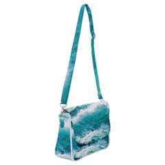 Ai Generated Waves Ocean Sea Tsunami Nautical Blue Sea Shoulder Bag With Back Zipper by Ravend