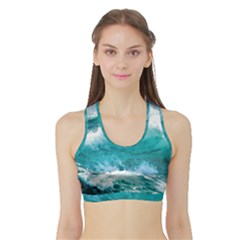 Ai Generated Waves Ocean Sea Tsunami Nautical Blue Sea Sports Bra With Border