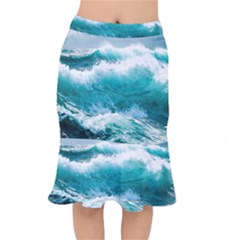 Ai Generated Waves Ocean Sea Tsunami Nautical Blue Sea Short Mermaid Skirt