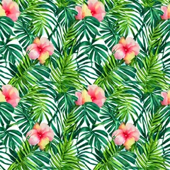 Palm Leaves And Hibiscus Flowers by GardenOfOphir