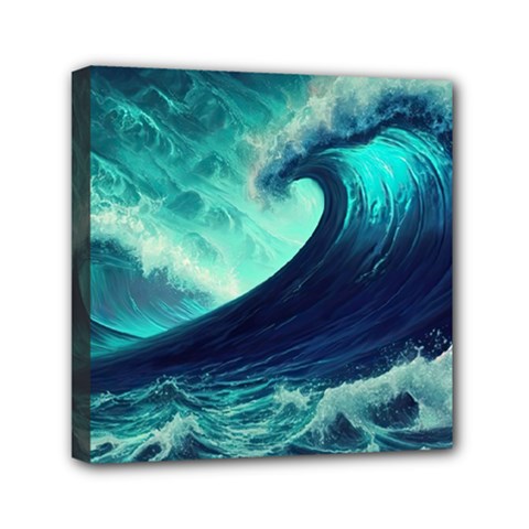 Ai Generated Waves Ocean Sea Tsunami Nautical Fantasy Mini Canvas 6  X 6  (stretched)