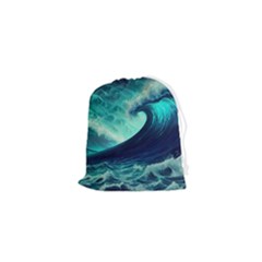 Ai Generated Waves Ocean Sea Tsunami Nautical Fantasy Drawstring Pouch (xs)