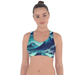 Ai Generated Waves Ocean Sea Tsunami Nautical Fantasy Cross String Back Sports Bra