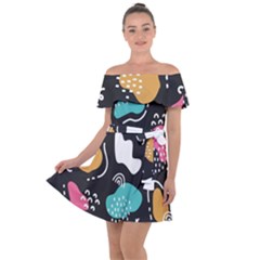 Art Pattern Design Background Print Off Shoulder Velour Dress