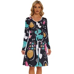 Art Pattern Design Background Print Long Sleeve Dress With Pocket