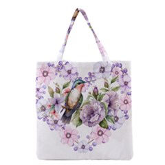 Hummingbird In Floral Heart Grocery Tote Bag by augustinet