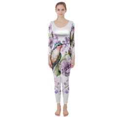 Hummingbird In Floral Heart Long Sleeve Catsuit by augustinet