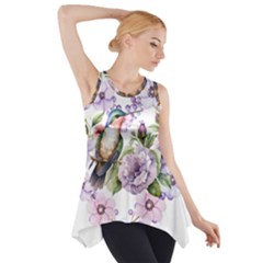 Hummingbird In Floral Heart Side Drop Tank Tunic by augustinet
