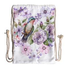 Hummingbird In Floral Heart Drawstring Bag (large) by augustinet