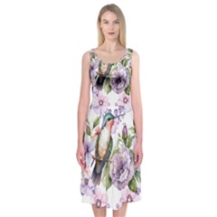 Hummingbird In Floral Heart Midi Sleeveless Dress by augustinet