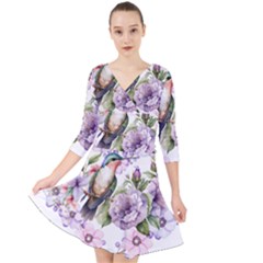 Hummingbird In Floral Heart Quarter Sleeve Front Wrap Dress by augustinet