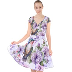 Hummingbird In Floral Heart Cap Sleeve Front Wrap Midi Dress by augustinet