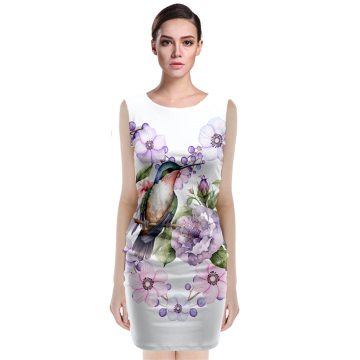 Hummingbird in floral heart Sleeveless Velvet Midi Dress