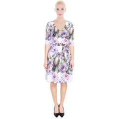 Hummingbird In Floral Heart Wrap Up Cocktail Dress