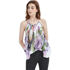 Hummingbird In Floral Heart Flowy Camisole Tank Top by augustinet