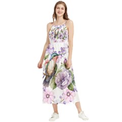 Hummingbird In Floral Heart Boho Sleeveless Summer Dress